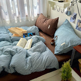 Ins Coastal Bedding Set Simple Style Striped Duvet Cover Set Soft Flat Sheet Single Twin Size Double Bed Sheet Set For Bedroom