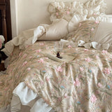 Emboss Flowers Embroidery Bedding Set Luxury Egyptian Cotton Princess Lace Duvet Cover Bed Sheet Pillowcases Home Textile