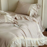 French Vintage Lace Ruffles Pure Cotton Princess Bedding Set Duvet Cover Bed Skirt Bedspread Pillowcases Queen King Size 4Pcs