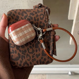 Korea lovely brown plaid soft silicone protection case with leather lanyard fall prevention for airpods 1 2 3 4 pro 2 4nd cover