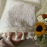 Checkered Pattern White Tassels Blackout Curtain Decorate Living Room Coffee Shop Short Curtains Decorative Atmosphere Curtains