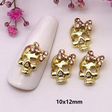 10-Pcs Halloween Ornaments 3D Metal Nail Art Decorations Gold Silver Black Skull Spider Hand Skeleton Design Nail Accessories