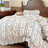 French Pastoral Style Rose Flowers Print Lace Bedding Set Single Queen King Size 100% Cotton Duvet Cover Bed Sheet Pillowcases