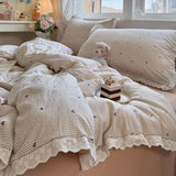 Korean Style Girly Heart Floral Double Layer Gauze Four-Piece Set Princess Style Lace Trim Quilt Cover Bed Sheet Dormitory