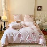 Pink Vintage Rose Flowers Embroidery 100% Cotton Bedding Set Single Queen King Duvet Cover Bed Sheet/Fitted Sheet Pillowcases