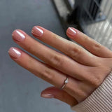 24Pcs Nude Pink Nail Tips Short Round Head False Nails with Design Wearable Finished Fake Nails Full Cover Press on Nails