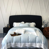 4Pcs Pink Princess Lace Edge Lyocell Eucalyptus Fiber Soft Silky Bedding Set Duvet Cover Set Bed Sheet/Fitted Sheet Pillowcases