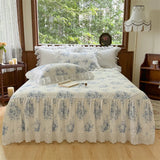 Vintage Lace Ruffles Rose Print Pure Cotton Bedding Set Duvet Cover Set 1.4M/1.5M/1.6M/1.8M/2M Bed Skirt Bedspread Pillowcases