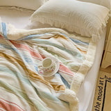 Ikeehome  New Striped Milk Fleece Double Blanket Warm Thickened Coral Fleece Office Nap Blanket