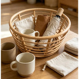 Handwoven Rattan Storage Basket Multipurpose Organizer for Kitchen Sundries Clothing Toys Snacks Desktop Items Home Organization