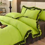 Princess Style Bedding Set Ruffle Duvet Cover With Lace Soft Four Piece Set Quilt Cover Bed Skirt Pillowcase Girls Bedroom Decor