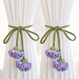 2PCS Fashion Flower Shape Adjustable Curtain Tieback  Window Curtain Buckles Tassels No Punching Curtain Rope Holder Living Room