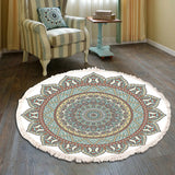 Hand Woven Cotton Linen Carpet Retro Bohemian Round Bedside Geometric Floor Mat Living Room Home Decor Boho Mandala Tassel Rug