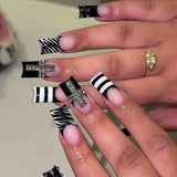 Cross Press on Nails Handmade 3d Y2k False Nails Black French Style Press On Nails Long Square European French Fake Nail