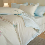 600TC Egyptian Cotton Luxury Butterfly Embroidery Bedding Set Queen King Size Duvet Cover Set Bed Sheet/Fitted Sheet Pillowcases