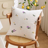 45X45cm Rural Style Throw Pillow Cover Polyester-linen Fabric Cushion Cover Lavender Flower Embroidery Pillowslip with Tassels