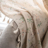 Boho Curtains Semi-Blackout Crochet Patchwork Floral Print Cotton Linen with Tassels Rod Pocket Window Drapes for Living Bedroom