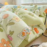 3pcs Simple Line Design Duvet Cover Set Cartoon Strawberry Print Bedding with 2 Pillowcases Skin-friendly Washable Quilt Cover
