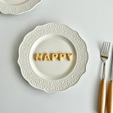 French Embossed Western Dining Plate High-end White Dessert Plates Exquisite Home Ceramic Serving Disc Retro Pasta Tableware