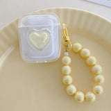 Simple Laser Pearl Heart Earphone Case for AirPods 2 Pro 3 4 Generation Headset Charging Box Protect Cover for Air pods Keychain