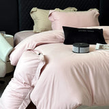 600TC Egyptian Cotton Thickened Brushed Fabric Bedding Set Solid Color Queen Size Duvet Cover Bed Sheets Fitted Sheet Pillowcase