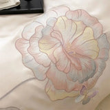 Pink Flower Embroidery Luxury Bedding Set Lyocell Soft Silky Antimicrobial Duvet Cover Flat/Fitted Bed Sheet Pillowcases 4Pcs