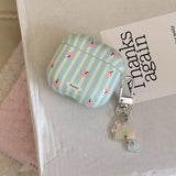 Korea cute blue stripe apple pattern ring pendant soft protection cover case for airpods 1 2 3 4 pro 2 earphone shell lovely