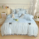 Luxury Princess Bedding Sets Princess Style Fashion 4Pcs Duvet Cover Bed Sheet Pillowcase Lace Ruffles Bed Skirt Bedroom Decor