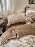 Ikeehome  Dr Flower Record Milk Fuzz Coral Fce Four Piece Set Girl Sle Warmth Bedding Cover Winter Cozy French Sle Bedding
