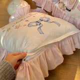 Cute Girl Lace Pillow Cushion Cotton Detachable Cores Home Bedroom Decoration Bed Sofa Bow Letter Printed Pink Pillow 45cmx45cm