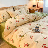 Ikeehome  Thiened Warm Flannel Bedding Set Pure Cotton Bear Pattern Autumn Winter Four-Piece Quilt Cover eet Tee-Piece Set
