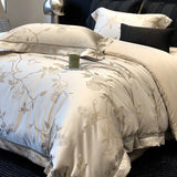 High Precision Satin Jacquard Egyptian Cotton Soft Silky Bedding Set Flowers Duvet Cover Set Bed Sheet/Fitted Sheet Pillowcases