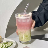 Cute Glass Cup With Straw And Lid Letter Tumbler 450ml Iced Coffee Juice Tea Glass Drinking Cups Transparent Bubble Tea Cup Gift