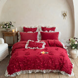 Winter Warm Thicken Velvet Bedding Sets Luxury 3D Lace Flowers Princess Duvet Cover Set Bed Sheet Pillowcases Home Textile
