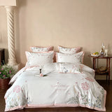 100% Cotton Flowers Embroidery Luxury Bedding Set Double Queen King Size Duvet Cover Set Flat/Fitted Bed Sheet Pillowcases 4Pcs