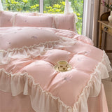 Rose Embroidery Bedding Set Silky Luxury Bedsheets Set Pillowcase Duvet Cover Bedclothes Skin-friendly Bed Linen Home Textiles