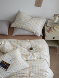 Ins Sle Pure Cotton Double Layered Bedding Set Simple Nordic Plaid Bed eet Cover Duvet Cover Bed Canopy Four Piece Set