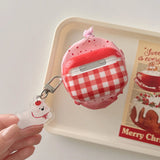 Korea Lovely Red Grid Pattern Soft Silicone Apple Earphone Case For AirPods 1 2 3 4 Pro 2 Cartoon Cute Dog Pendant New Year Case