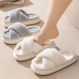 New Women Slippers Autumn and Winter Fur Slippers Indoor Household Slippers Soft Bottom Solid Color Home Cotton Slippers