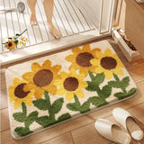 Cartoon Style Sunflower Bath Mat Thickened Encrypted Plush Bathroom Absorbent Foot Mat TPR Anti-slip Flocked Bathroom Rug