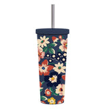 830ML Large Hole Thermos Cup With Straw And Pattern,Mug,Double Layer Stainless Steel Vacuum Flasks,Portable Insulated Water Cup