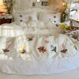 3/4Pcs Korean Princess Style Floral Embroidered Towel Bedding Set Single Queen King Size Duvet Cover Set Bed Sheet Pillowcases