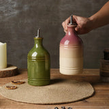 European Creative Retro Green Ceramic Olive Oil Bottle Stainless Steel Spout Kitchen Storage Supplies Seasoning Bottle