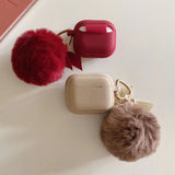 Korea Lovely Wine Red Soft Plush Fluffy Sphere For AirPods 1/2/3 Pro 2 Silicone Protective Case Suitable Ladies For AirPods 4