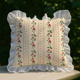 Sweet Retro Pillow Cartoon Small Strawberry Print Lace Wash Cotton Pillowcase Girly Sense Home Decorative Sofa Cushion Pillow