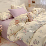 Washed Cotton Pastoral Girls Flower Bedding Sets Bed Linens Quilt Cover Sheet Set Simple Bedspread High Quality Home Textiles