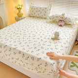 Purple Flower Bed Sheets Single/Queen/King Size Fitted Bed Sheet with Elastic Band drap de lit High Quality Mattress Cover 180