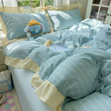 Striped Ruffles Duvets Cover Sets Single/Queen Size Bed Cover Set Skin-friendly Soft funda nordica 150 cama Blue Color