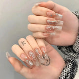 24pcs Floral Coffin Nails Set Press on Nails Cat Eye Fake Nails Butterfly Flower Design False Nails Wearable Manicure Nail Tips