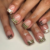 French Almond False Nails Retro Flowers Wearable Hand Drawn Press on Nails for Woman Datachable Full Cover False Nails Tips